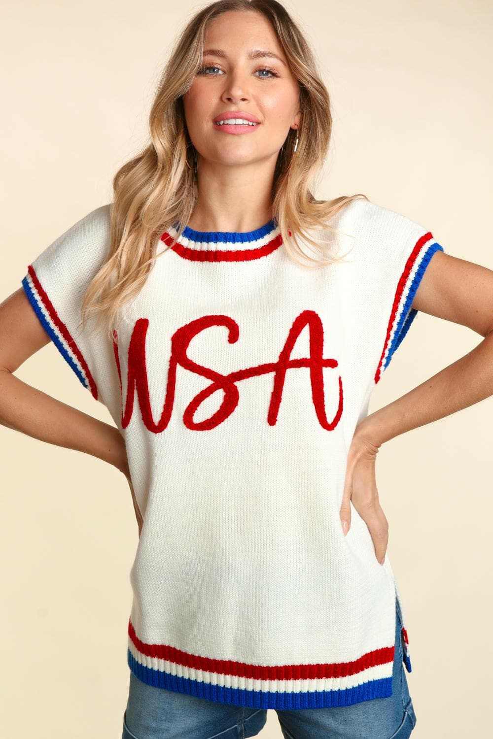 Haptics slit knit top with embroidery - Love Salve